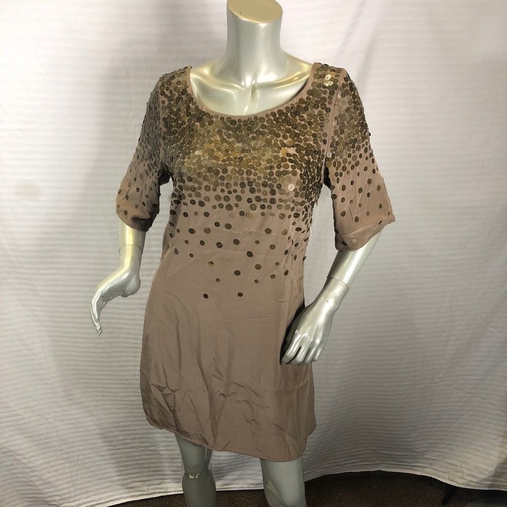 Sheri Bodell Sequined Cut out Brown Silk Dress M